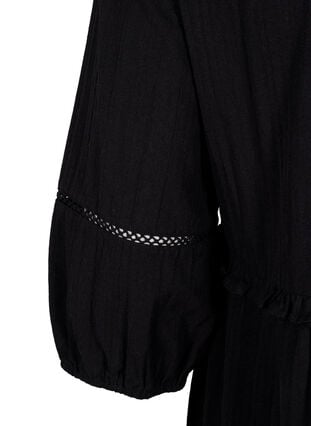 3/4 sleeve cotton dress with ruffles, Black, Packshot image number 3