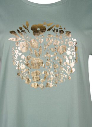 Organic cotton T-shirt with gold print, Ch.Green Gold Flower, Packshot image number 2