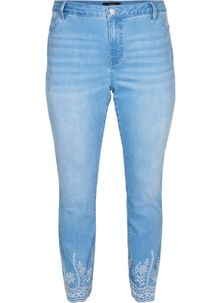 Cropped Emily jeans with embroidery, Light blue denim, Packshot image number 0