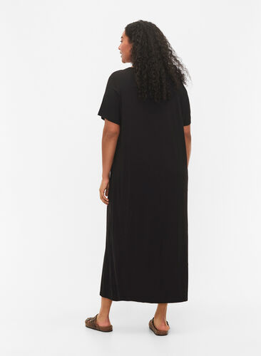 Viscose midi dress with short sleeves, Black, Model image number 1