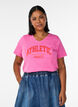 Organic cotton T-shirt with a varsity print and V-neck, Rose, Model image number 0