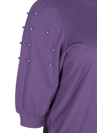 Sweatshirt with balloon sleeves and pearls, Loganberry, Packshot image number 3