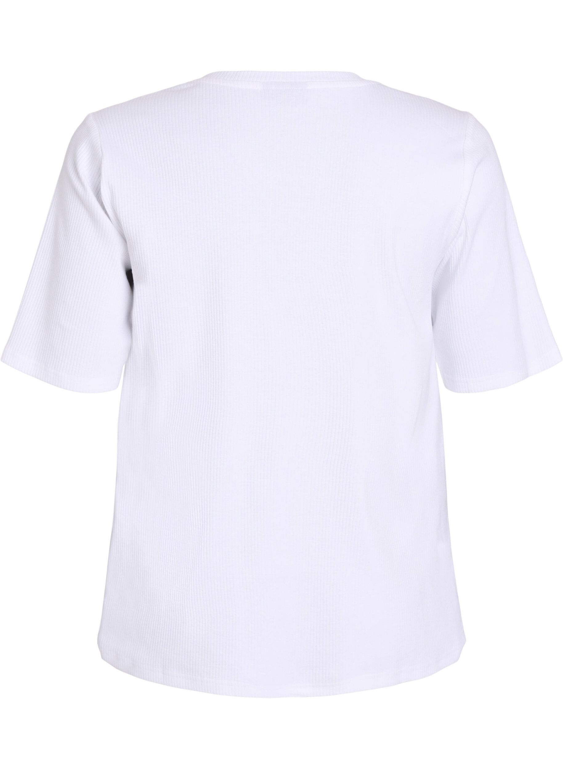 Zizzifashion Ribbed jersey blouse with short sleeves, White, Packshot image number 1