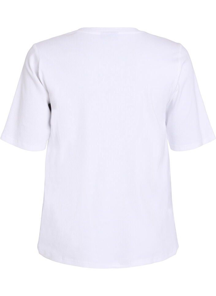 Ribbed jersey blouse with short sleeves, White, Packshot image number 1