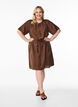 Knee-length dress with short sleeves and tie belt, Brown, Model image number 1
