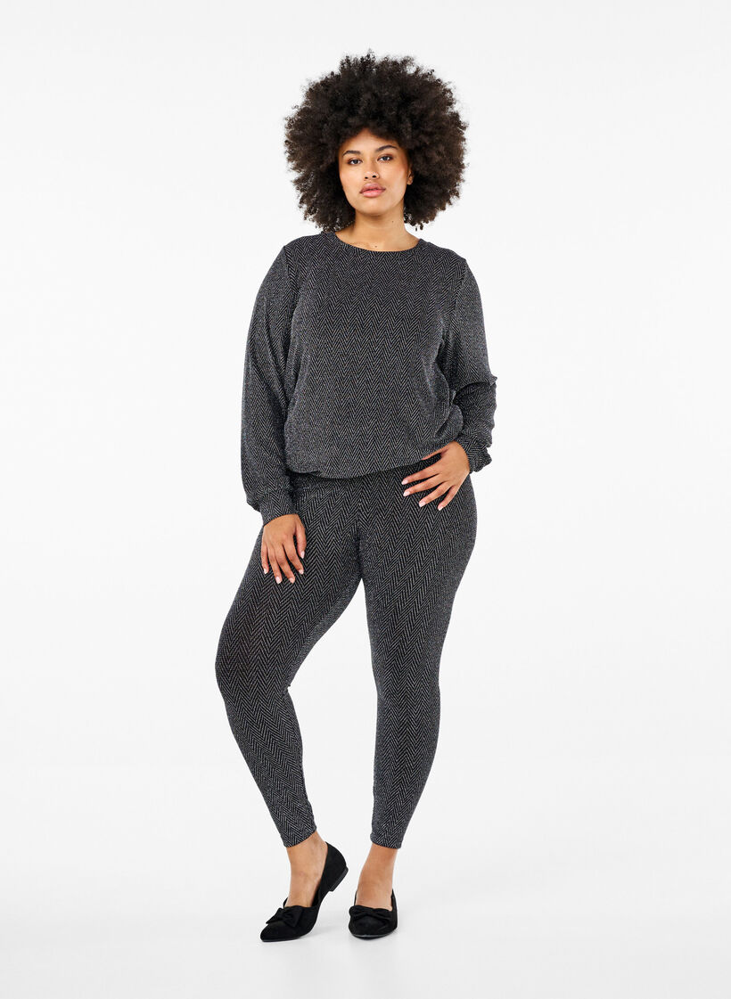 Leggings with glitter pattern, Silver ZigZagShimmer, Model image number 0
