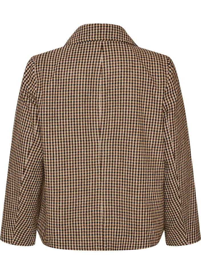 Short checked coat with double-breasted button fastening, Brown, Packshot image number 1