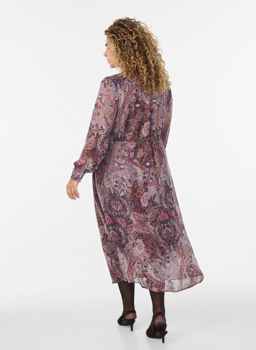 Midi dress with paisley print and elastic waist, Purple, Model image number 1