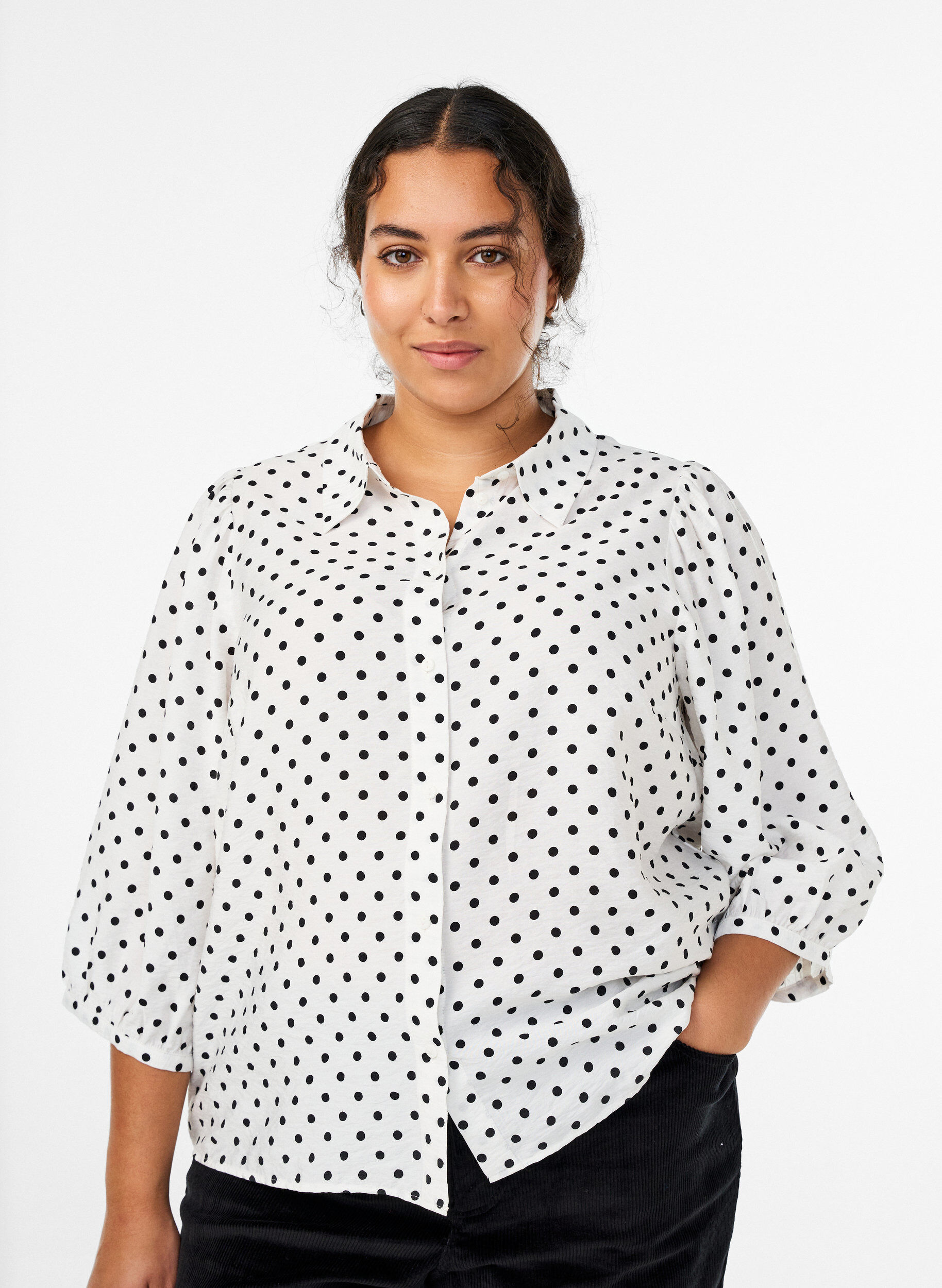 ZizzifashionShirt with dotted pattern and 3/4 sleeves, White, Model image number 0