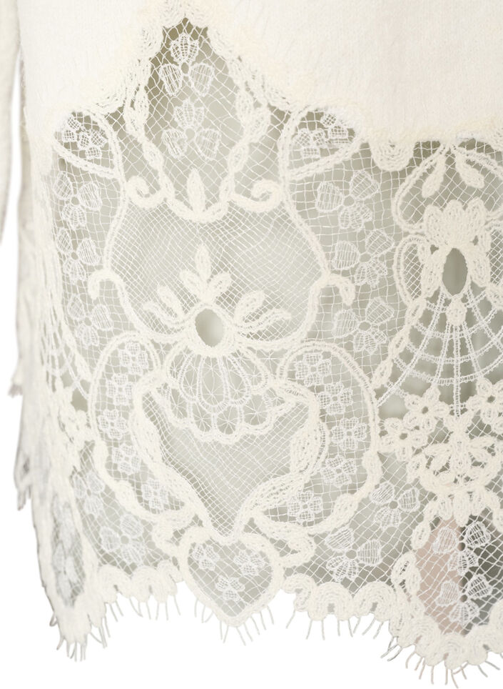 Knitted blouse with raglan sleeves and a wide lace trim, Beige, Packshot image number 4