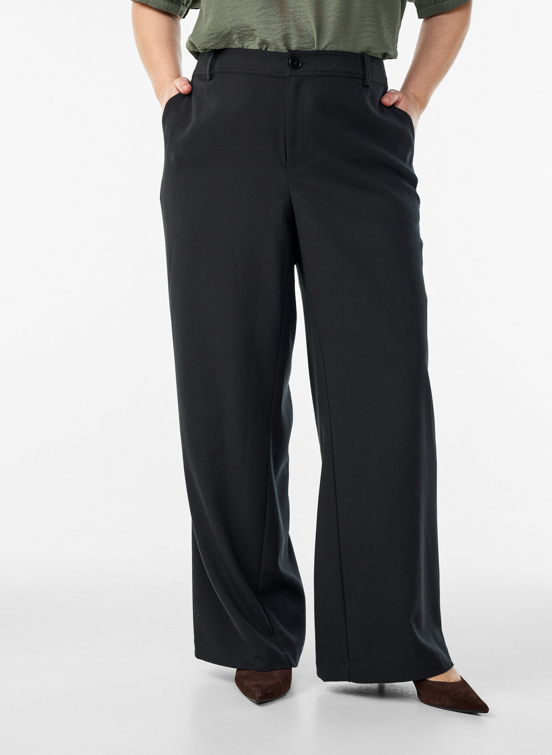Zizzifashion Suit trousers with high waist and straight fit, Black, Model image number 2