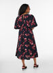Midi dress with rose print and short balloon sleeves, Black, Model image number 1