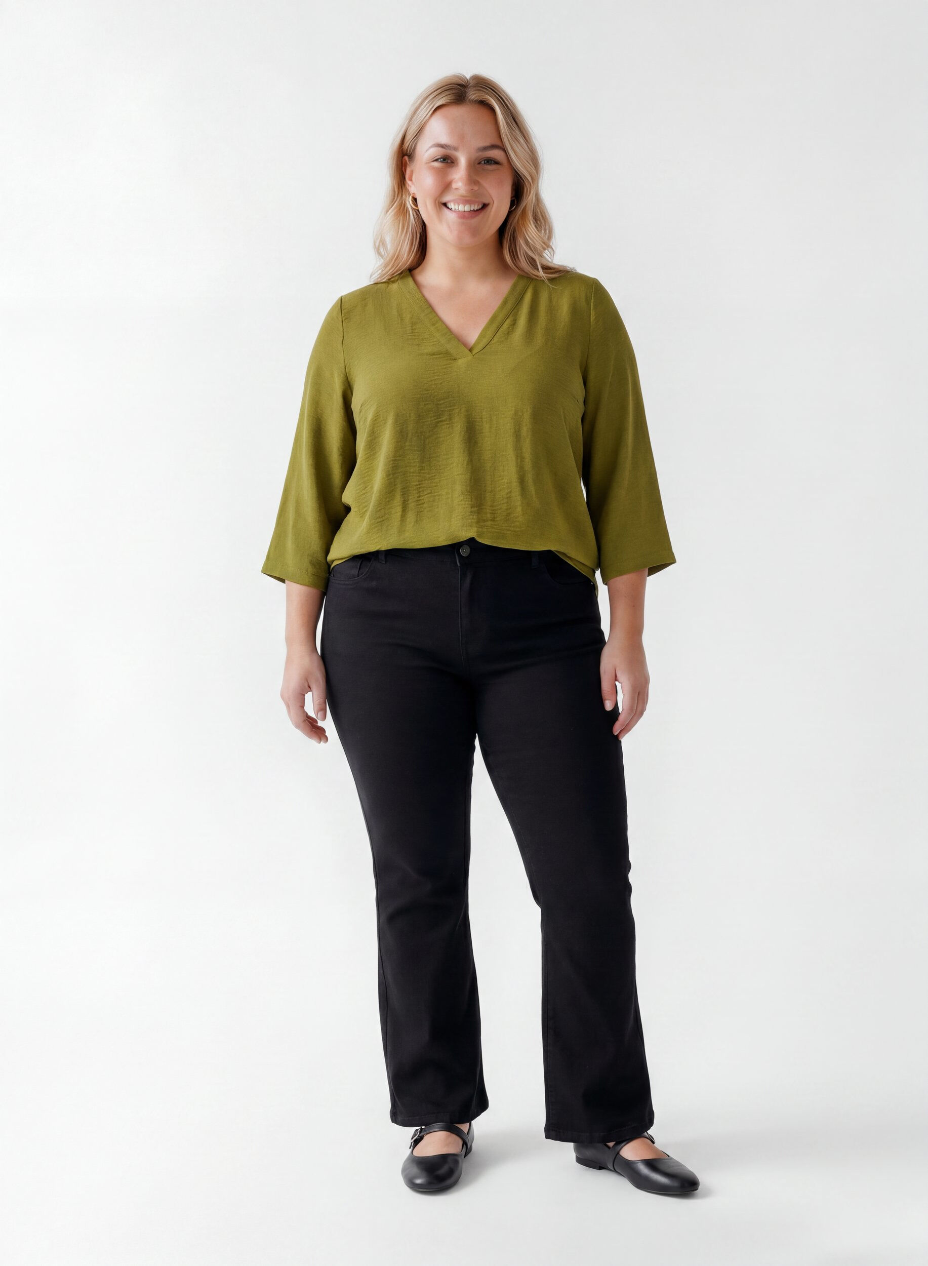 ZizzifashionBlouse with 3/4 sleeves, Green, Model image number 1