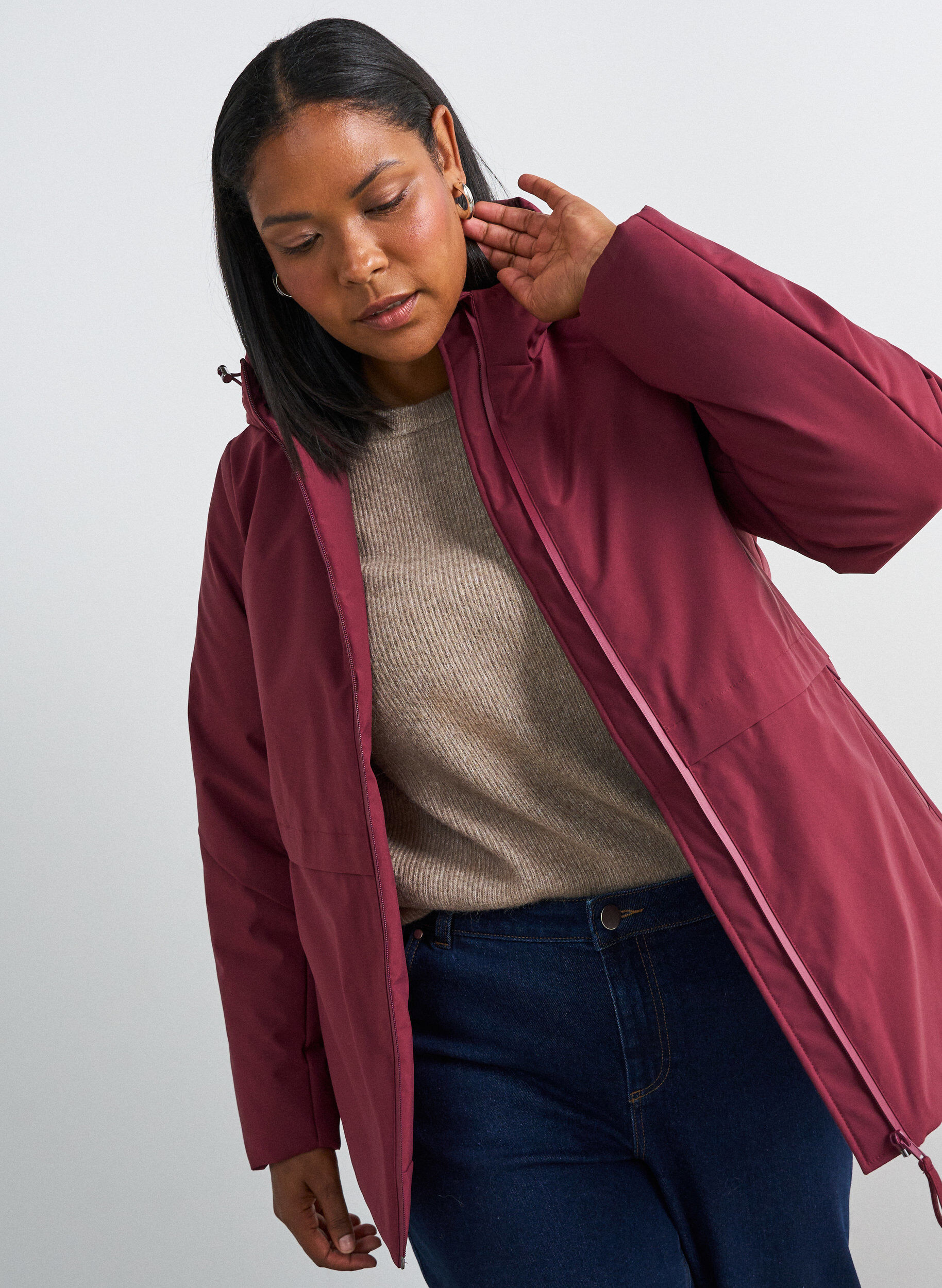 ZizzifashionWinter jacket with hood and adjustable waist, Red, Model image number 0