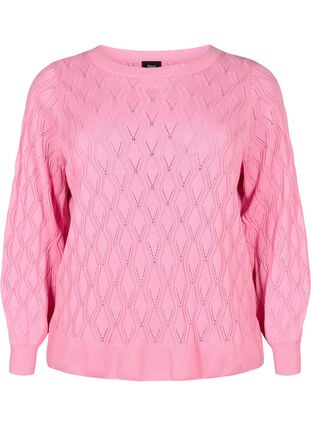Pullover with hole pattern and boat neck	, Begonia Pink, Packshot image number 0