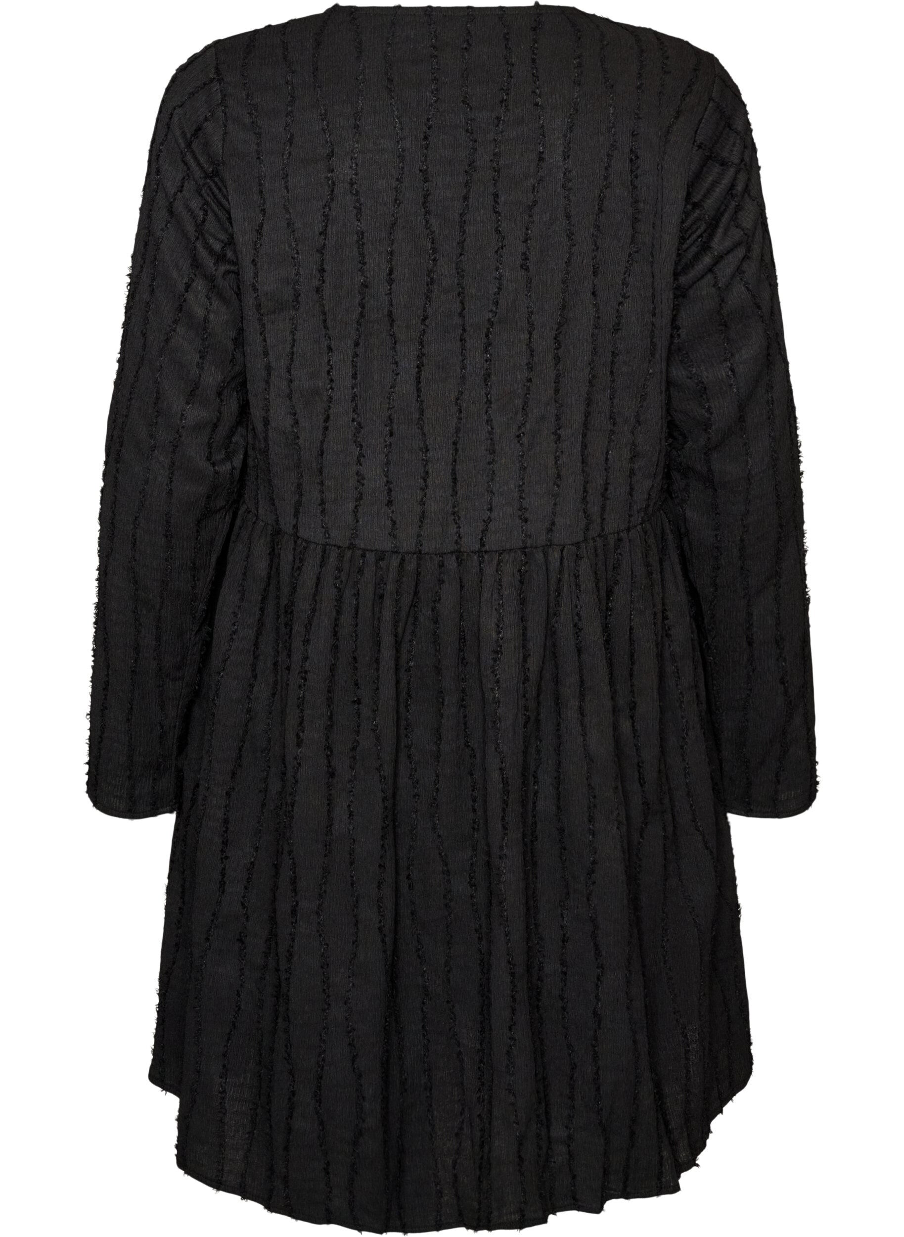 ZizzifashionShort jersey dress with a wavy textured pattern, Black, Packshot image number 1