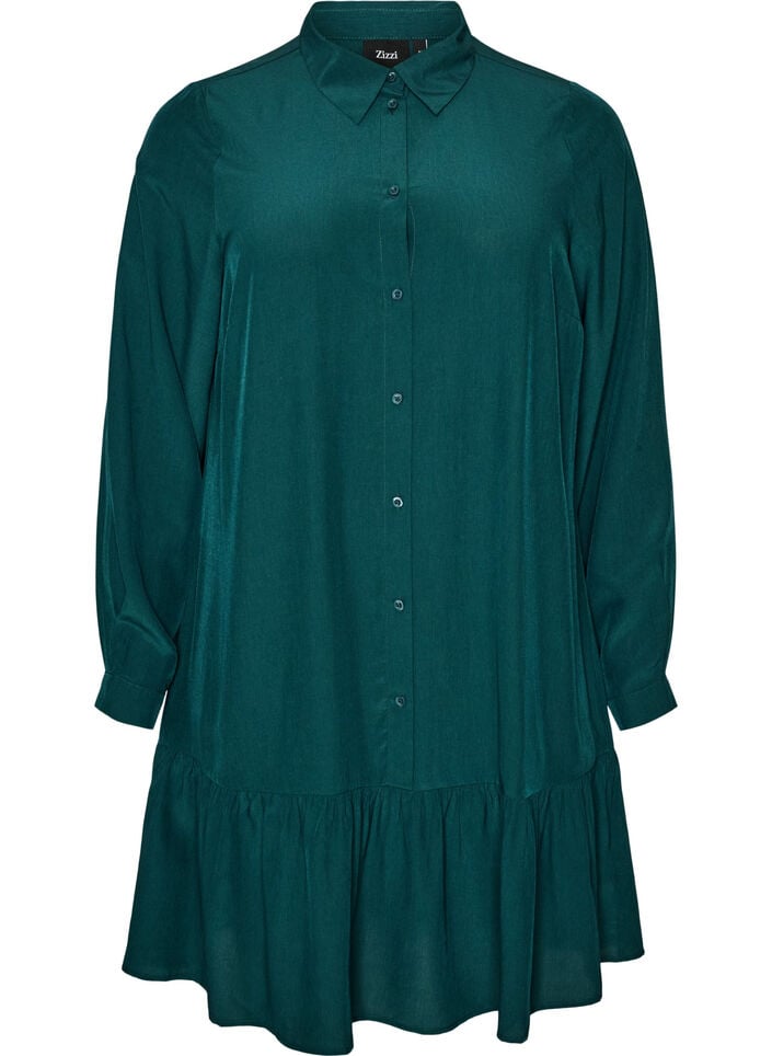 Short shirt dress with ruffle tier, Green, Packshot image number 0
