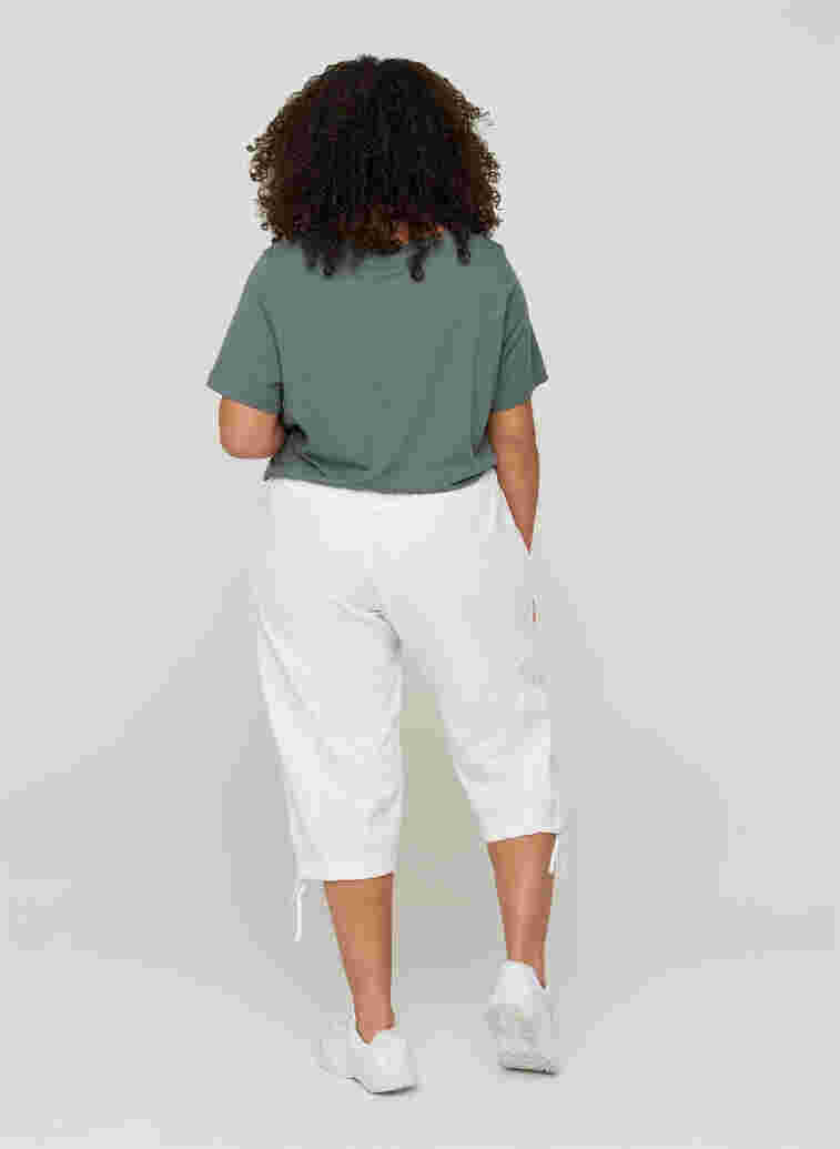Loose cropped trousers in cotton, Bright White, Model image number 0