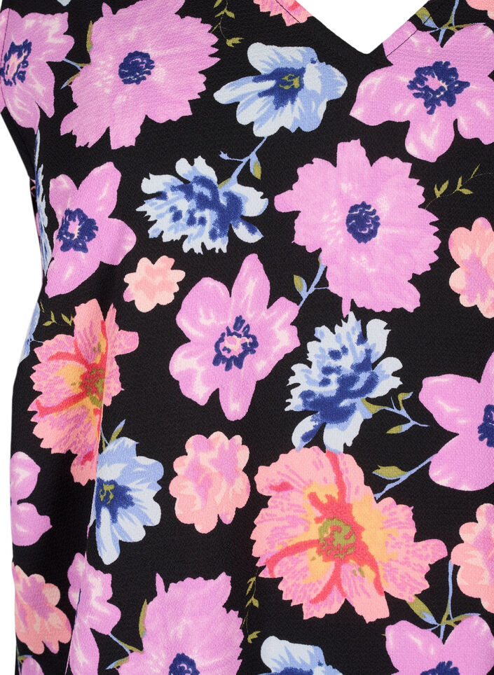 Floral top with v-neck, Black Big Flower AOP, Packshot image number 2