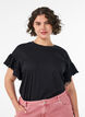 Organic cotton T-shirt with ruffle sleeves, Black, Model image number 0