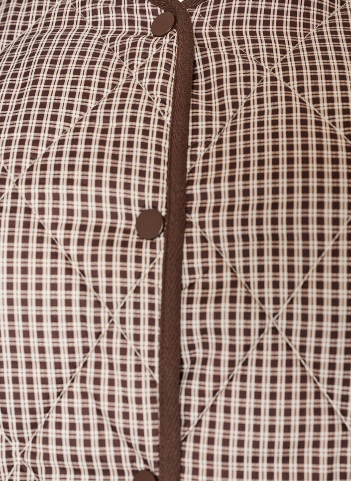 Quilted jacket with small checks and contrast trim, Brown, Packshot image number 2