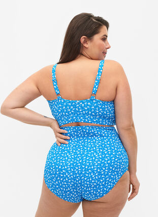 Extra high waist bikini bottom with floral print, Blue Flower Print, Model image number 1