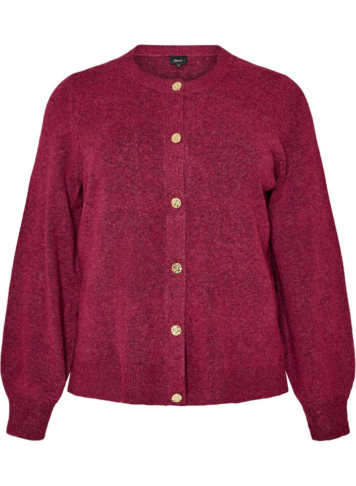 Cardigan in soft knit with gold-coloured buttons, Red, Packshot image number 0