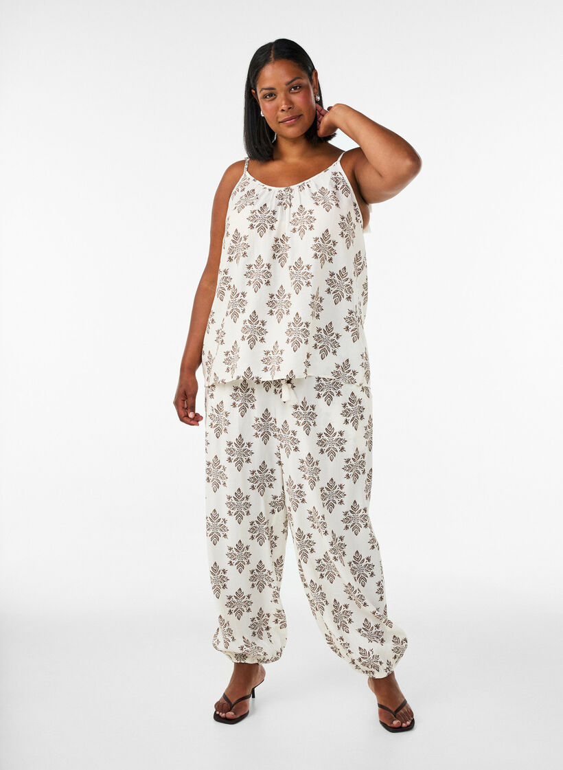 Patterned top with tie straps, Vanilla, Model image number 1