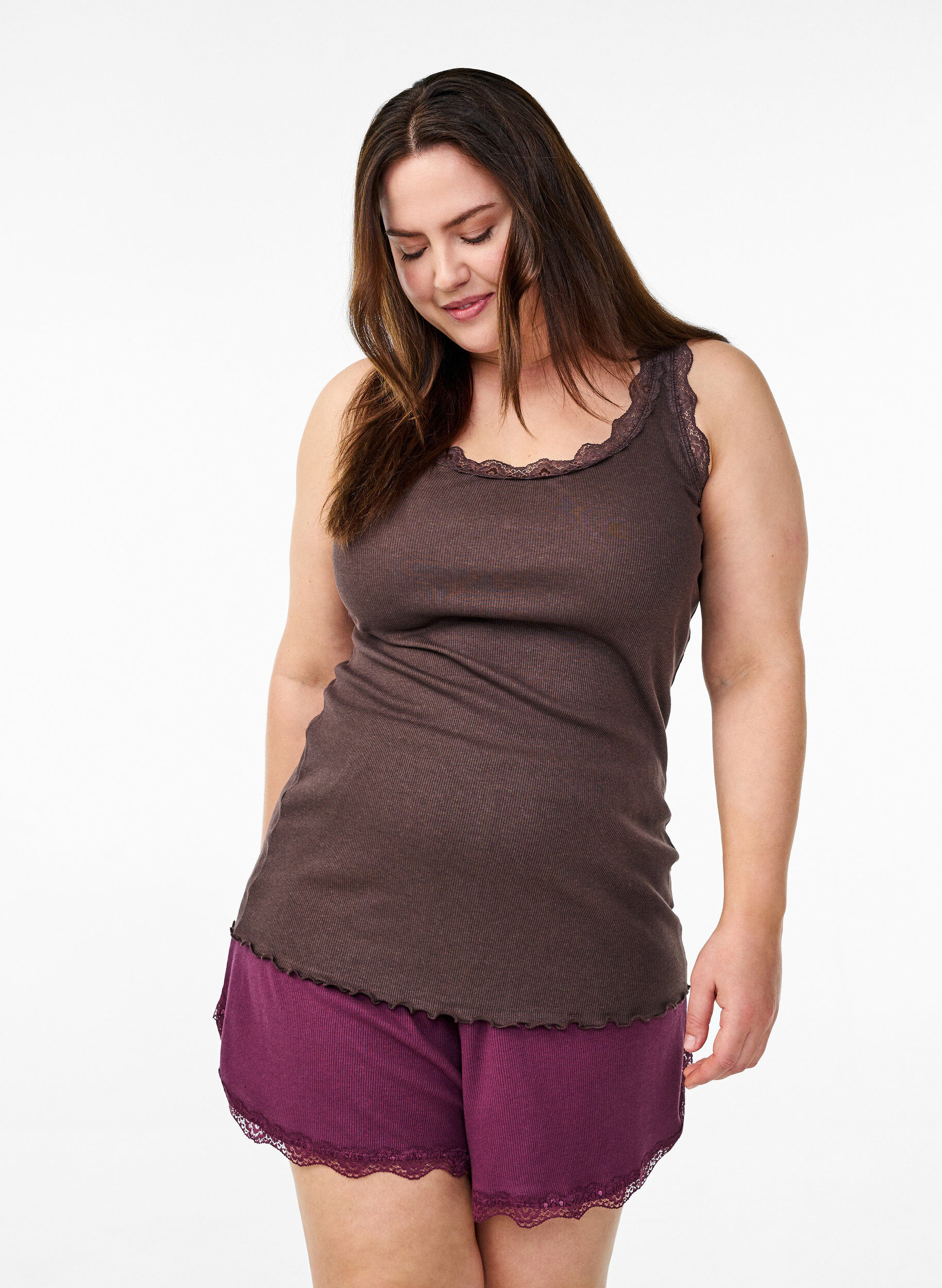 ZizzifashionTop with lace trim, Brown, Model image number 0