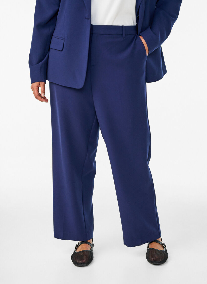 Tailored trousers with a high waist and straight fit, Blue, Model image number 2