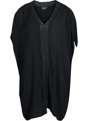 Viscose beach dress with lace details, Black, Packshot image number 0