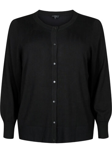Viscose knit cardigan with buttons, Black, Packshot image number 0