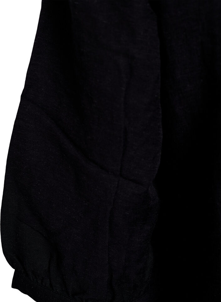 Viscose blend blouse with linen and gathered shoulders, Black, Packshot image number 3