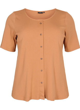 Short-sleeved T-shirt with buttons, Pecan Brown, Packshot image number 0