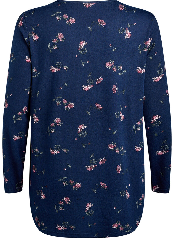 Floral blouse with long sleeves, Blue, Packshot image number 1