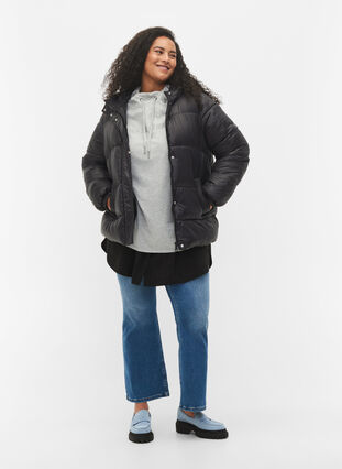 Short puffer jacket with hood, Black, Model image number 2
