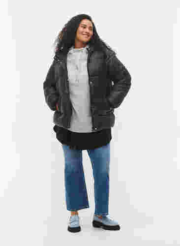 Short puffer jacket with hood, Black, Model image number 2