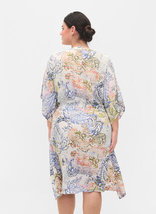 Printed viscose dress with drawstring, White Paisley AOP, Model image number 1