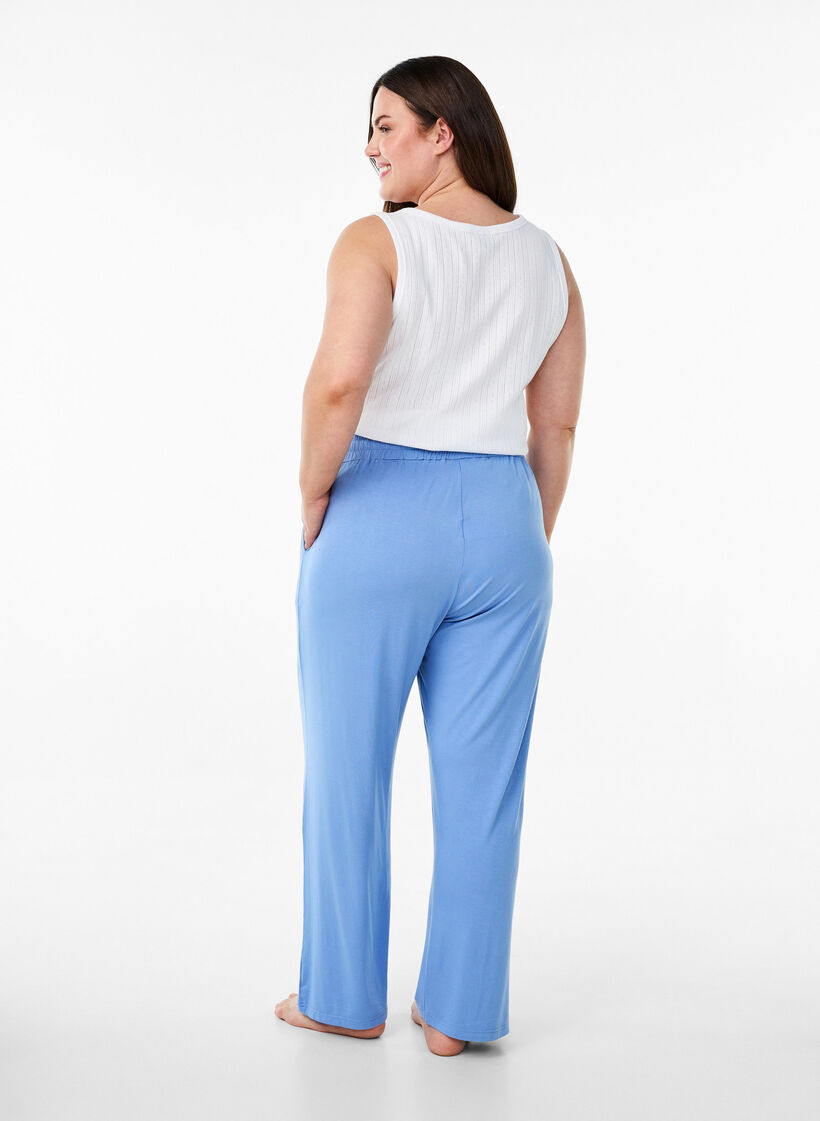 Loose night trousers in viscose jersey with pockets, Blue, Model image number 1