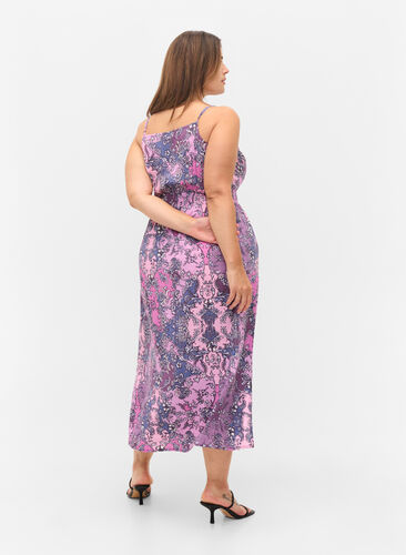 Sleeveless viscose midi dress with a paisley print, Purple Paisley, Model image number 1