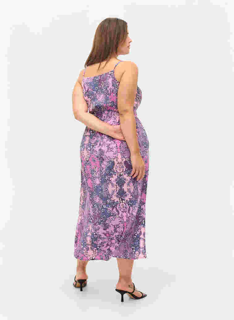 Sleeveless viscose midi dress with a paisley print, Purple Paisley, Model image number 1