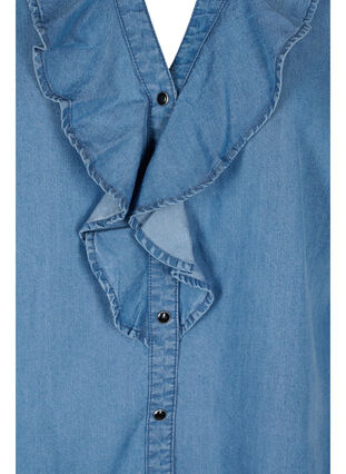 Long-sleeved shirt with v-neck and ruffle details, Blue denim, Packshot image number 2