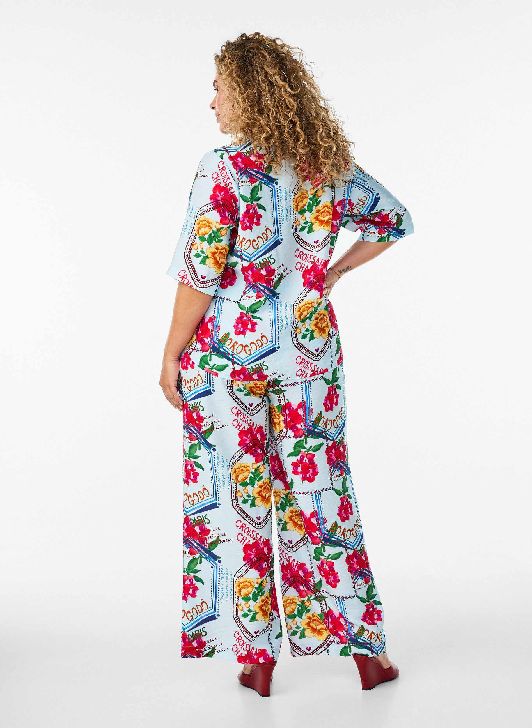 ZizzifashionStraight-leg trousers with a colourful print, Light Blue, Model image number 1