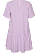 Knee-length striped dress with stones and puff sleeves, Pink, Packshot image number 1