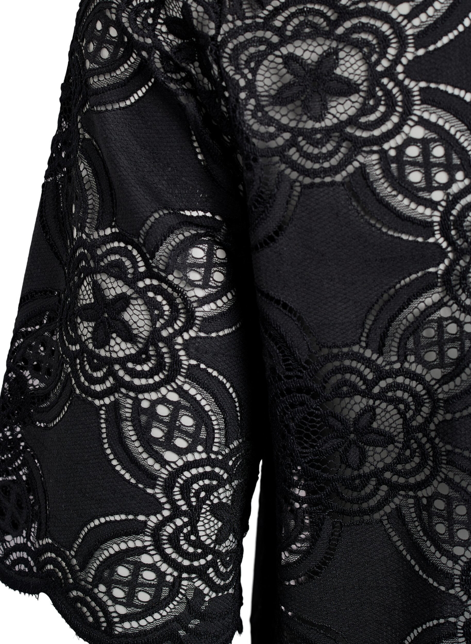 Zizzifashion Lace blouse with a graphic pattern and 1/2-length sleeves, Black, Packshot image number 3