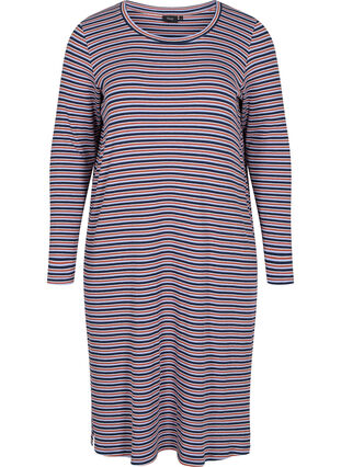 Striped dress with slits, Mahogany/Navy Stripe, Packshot image number 0