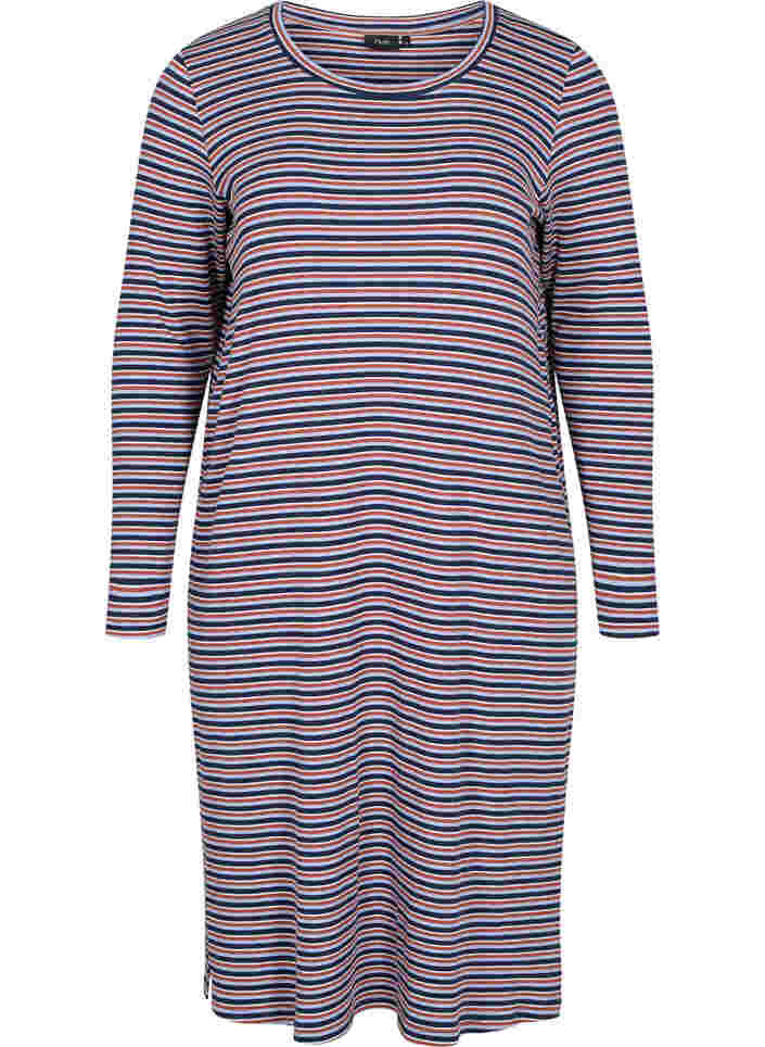 Striped dress with slits, Mahogany/Navy Stripe, Packshot image number 0