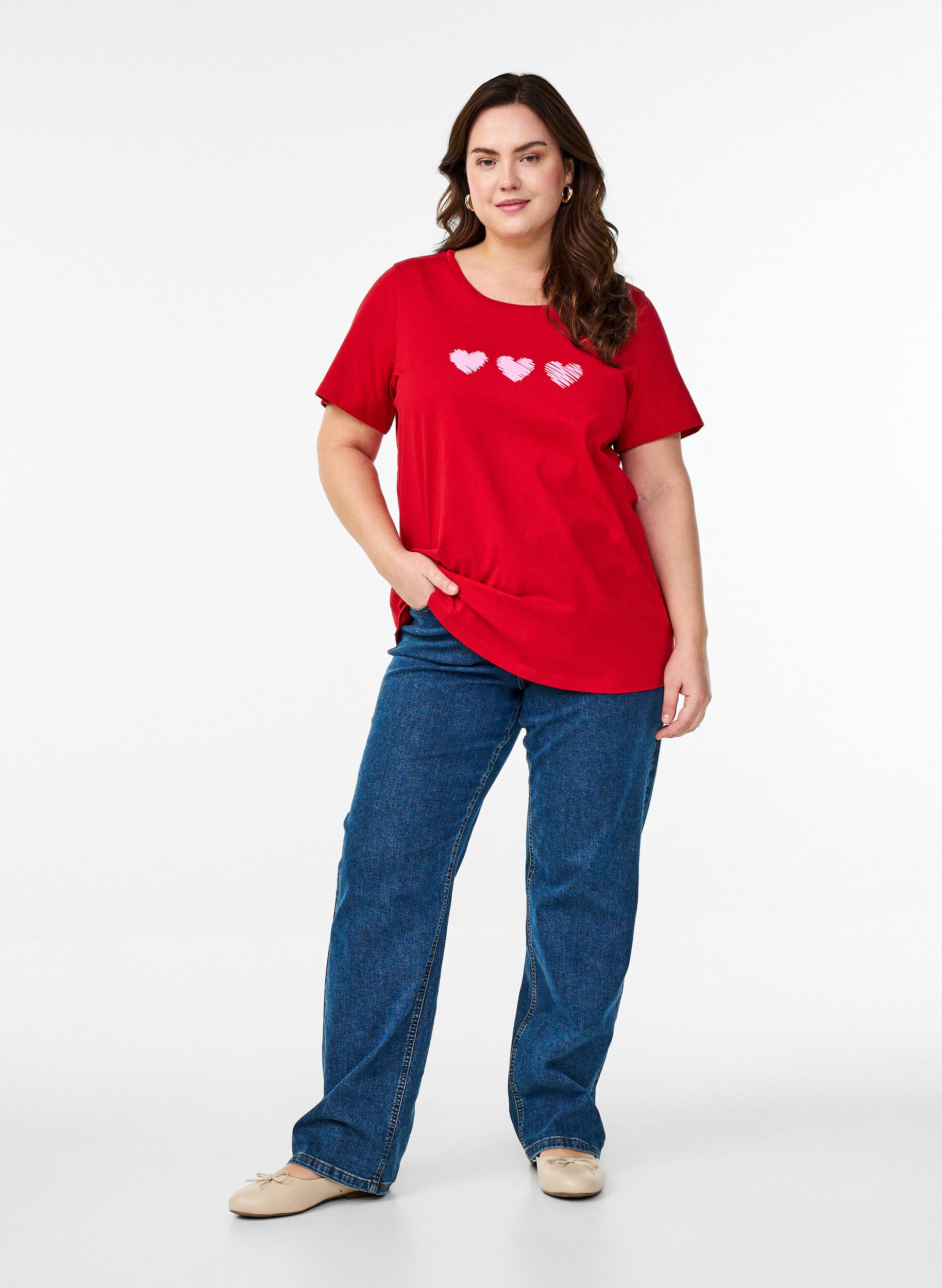 Zizzifashion Cotton T-shirt with motif, Salsa w. Hearts, Model image number 2