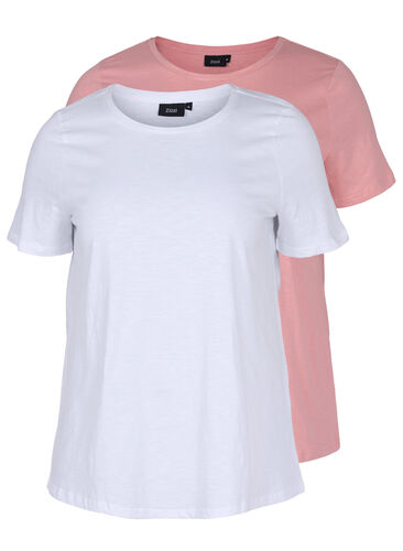 2-pack Short-sleeved T-shirt in Cotton, Bright White/Blush, Packshot image number 0