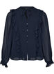 Sheer blouse with ruffles and tie-fastening, Blue, Packshot image number 0